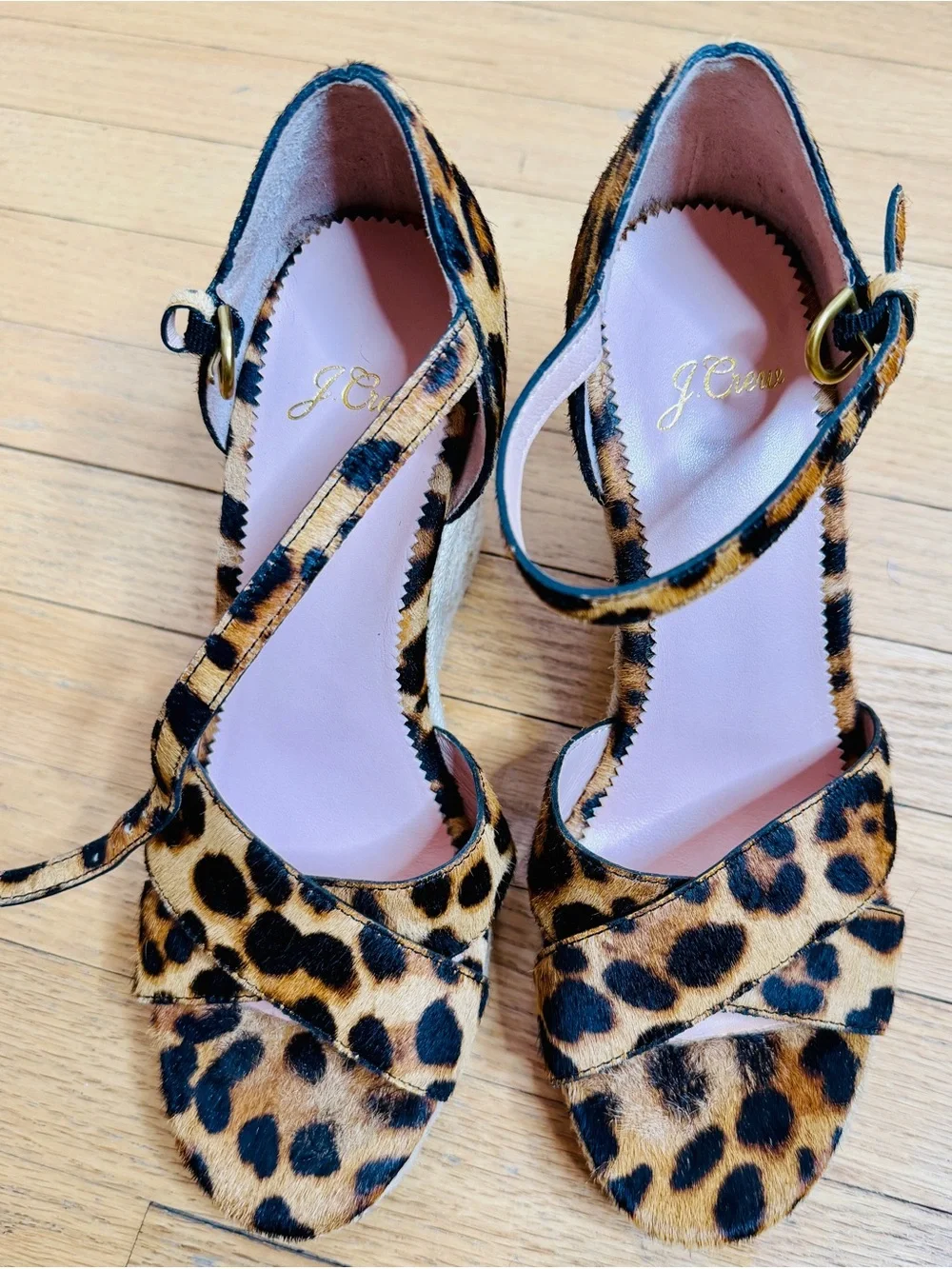 J.Crew Jute Wedge Espadrille Sandals — Leopard Calf Hair